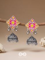 Melodies Of Twilight - Enamelled Oxidised Jhumka Earrings