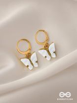 Take The Sky Like A Butterfly - Cute Golden Dangler Earrings (White)