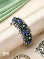 Padmacharini - The Divine Orchids - Resham And Beads Hand Embroidered Oxidised Cuff Bracelet