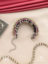 Shinjit - The Pastel Chimes - Resham And Beads Hand Embroidered Oxidised Cuff Bracelet