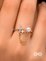 Cross My Heart - Golden Cubic Zirconia Ring (Adjustable)