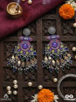 Bahushast - The Merry Sky - Beads And Shells Hand Embroidered Enamelled Oxidised Earrings