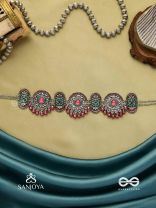 RAKTASHREE– RED ELEGANCE : OXIDIZED CHOKER WITH INTRICATE WORK AND BOLD RED ACCENTS, PERFECT FOR A TRADITIONAL LOOK