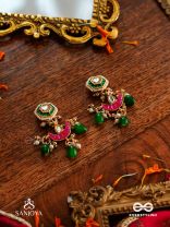 SHASHIRATNA- JEWEL OF THE MOON- KUNDAN EARRINGS INSPIRED BY THE MOON’S RADIANCE WITH PEARLS AND  GREEN DROPS