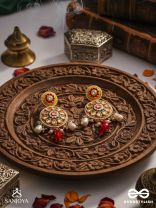 DIVYANJALI - DIVINE OFFERING-  KUNDAN, PEARLS, AND RED STONES HANDMADE EARRINGS