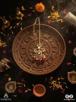 RUDRARAGA - MELODY OF RED - INTRICATE KUNDAN MAANGTIKA WITH RUBY BEADS AND GOLDEN DETAILS