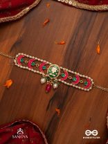 INDULEKHA - MOON'S BEAUTY - EXQUISITE CRESCENT-MOTIF KUNDAN CHOKER WITH ENAMEL DETAILS AND PEARL DROPS