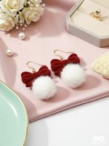 VELVET FLUFF- SWEET BOW & POM STATEMENT EARRINGS