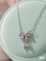 STARDUST HEART- MINIMALIST SILVER NECKPIECE WITH LOVELY PINK CHARMS