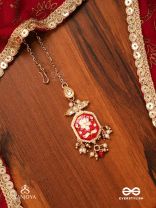 ABHARANI - THE ADORNED QUEEN- FINE TRADITIONAL KUNDAN MAANGTIKA WITH RED ENAMEL WORK, PEARL AND BEADS