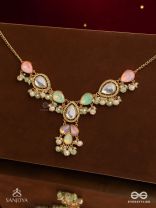 PRITHULAA - DELICATE DROP- PASTEL DROPS KUNDAN NECKPIECE WITH PEARL ACCENTS, GEMSTONES AND BEADS