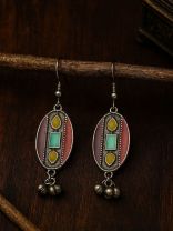  BAZAAR BEAT- OVAL ENAMELLED OXIDISED EARRINGS