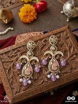 MRIGIKA – SOFT BEAUTY – GOLD TEARDROP CHARM EARRINGS WITH LAVENDER DROPS