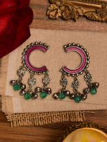 CRESCENT BLOOM – OXIDISED ENAMELLED EARRING WITH FLORAL CHARMS