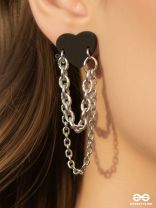 HEARTLINK- SILVER CHAINED BLACK HEART STUD