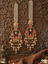 PADMALI – LOTUS GIRL – GOLD & PINK MOTIF WITH PEARL HANGINGS EARRINGS