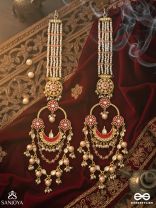 PADMALI – LOTUS GIRL – GOLD & PINK MOTIF WITH PEARL HANGINGS EARRINGS