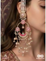 PADMALI – LOTUS GIRL – GOLD & PINK MOTIF WITH PEARL HANGINGS EARRINGS