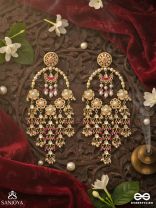 KUSUMANJALI – OFFERING OF BLOOMS – MULTI-TIER FLORAL PEARL EARRINGS WITH PINK BEAD DETAILS