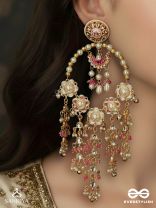 KUSUMANJALI – OFFERING OF BLOOMS – MULTI-TIER FLORAL PEARL EARRINGS WITH PINK BEAD DETAILS