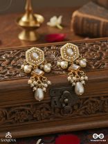 MADHUPRIYA – BELOVED BLOSSOM – ORNATE GOLDEN BLOOM DROP WITH PEARL CLUSTERS EARRINGS