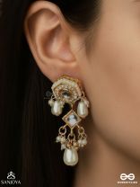 MADHUPRIYA – BELOVED BLOSSOM – ORNATE GOLDEN BLOOM DROP WITH PEARL CLUSTERS EARRINGS