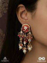 SINDURIMA – SACRED CRIMSON BEAUTY – TRADITIONAL KUNDAN EARRINGS WITH RED ACCENTS AND PEARL HANGINGS