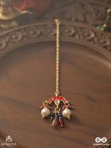 MANIRAJANI – QUEEN OF GEMS – STATEMENT KUNDAN MAANGTIKA WITH PEARL DROPS