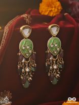 HARITIKA – GRACE OF GREEN – KUNDAN EARRINGS WITH GREEN STONE ACCENTS AND PEARL DROPS