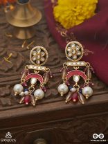 MANIRAJANI – QUEEN OF GEMS – STATEMENT KUNDAN EARRINGS WITH MULTI-CHAIN DESIGN AND PEARL DROPS
