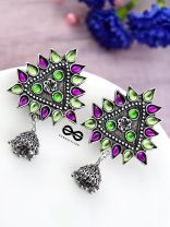 The Ethnic Wonders (Purple Green) - Embellished Oxidised Earrings