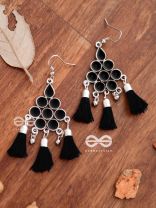 The Enamelled Tassels (Black) - Embellished Oxidised Earrings