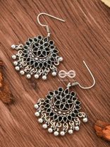 The Fabulous Floral Enamel Danglers (Onyx Black) - The Embellished Oxidised Collection
