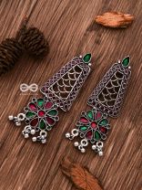 The Jaw Dropper Meenakari Statement Maker Earrings (Red-Green)