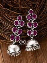 The Playfully Elegant Jhumkas (Ruby Red) - Embellished Oxidised Collection