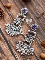 The Embellished Oxidised Collection - Intricate Delight Earrings- Blue