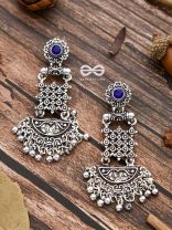 The Embellished Oxidised Collection - Intricate Delight Earrings- Blue