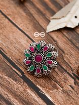 The Scarlett Ring (Adjustable) - Ruby-Emerald - The Embellished Oxidised Collection