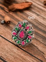 The Meryl Ring (Adjustable) - Ruby-Emerald - The Embellished Oxidised Collection