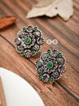 The Intriguing Affair Studs - Emerald Green - The Embellished Oxidised Collection