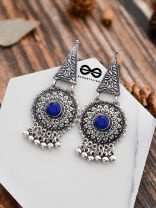 The Embellished Oxidised Collection - Intricate Geometry Earrings- Royal Blue