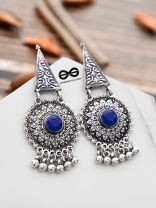 The Embellished Oxidised Collection - Intricate Geometry Earrings- Royal Blue