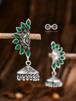 The Bohemian Elegance Floral Jhumkis (Emerald) - Oxidised Embellished Collection