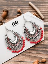 The Motif Moon - Oxidised Chandbali Earrings (Red)