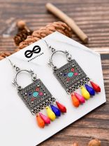 The Embellished Trunk - Oxidised Boho Earrings - Multicoloured Droplets