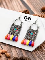 The Embellished Trunk - Oxidised Boho Earrings - Multicoloured Droplets