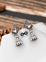 The Little Oxidised Swan Jhumkis - Tiny Trinket Earrings