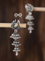 The Multilayered Peacock Jhumki - Oxidised Boho Earrings