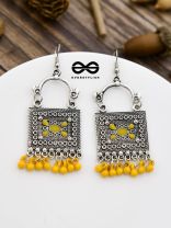 The Embellished Trunk - Oxidised Boho Earrings - Yellow