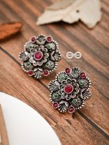 The Intriguing Affair Studs - Ruby Red - The Embellished Oxidised Collection